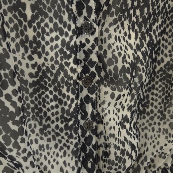 Vince Camuto Dress Womens 4 Gray Geometric Ruched Waist Tie Front Button Lined - Picture 3 of 13